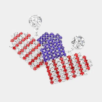 Fashnzfab American Usa Flag Rhinestone Paved Heart Dangle Earrings 1.5" In Multi