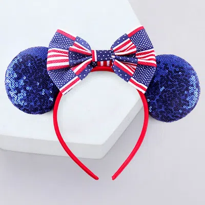 Fashnzfab American Usa Flag Ribbon Ear Headband In Blue