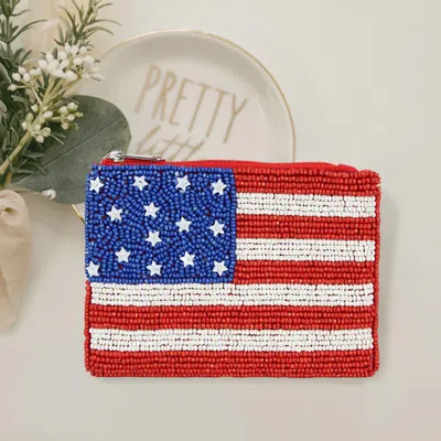 Fashnzfab American Usa Flag Seed Beaded Mini Pouch Bag In Multi