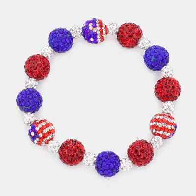 Fashnzfab American Usa Flag Shamballa Ball Stretch Bracelet In Gold