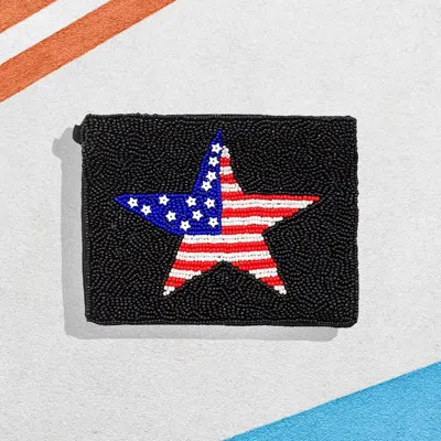 Fashnzfab American Usa Flag Star Seed Beaded Mini Pouch Bag In Black