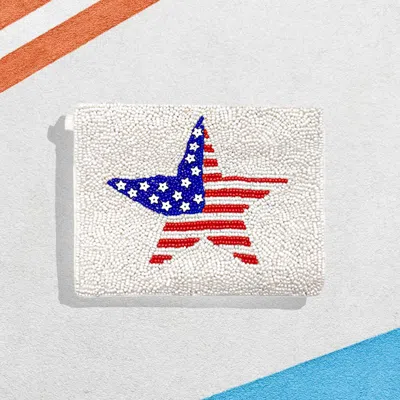 Fashnzfab American Usa Flag Star Seed Beaded Mini Pouch Bag In Multi