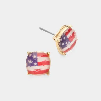 Fashnzfab American Usa Flag Stud Earrings In Gold