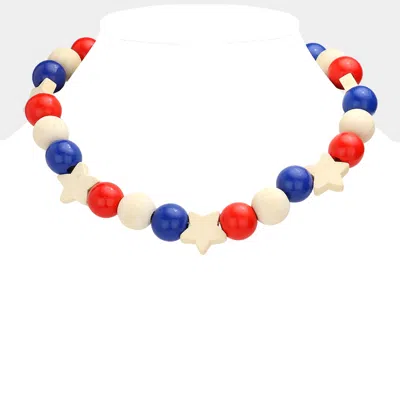 Fashnzfab American Usa Flag Wood Star Ball Collar Necklace - Multi