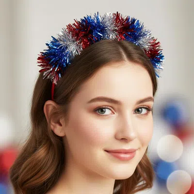 Fashnzfab American Usa Patriotic Tinsel Party Headband In Multi