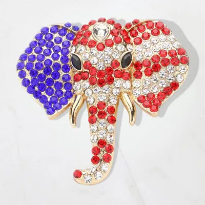 Fashnzfab American Usa Rhinestone Pave Elephant Pin Brooch In Multi
