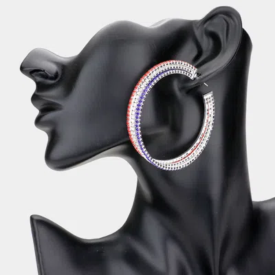 Fashnzfab American Usa Rhinestone Pave Hoop Earrings - Multi
