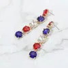 Fashnzfab American Usa Round Stone Link Dangle Evening Earrings - Blue, Clear, Red In Multi