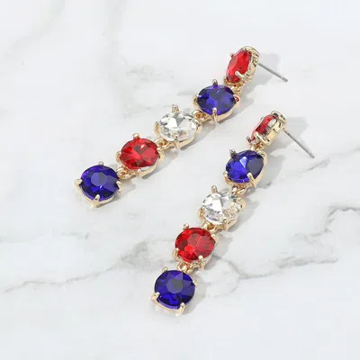 Fashnzfab American Usa Round Stone Link Dangle Evening Earrings - Blue, Clear, Red In Multi