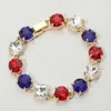 Fashnzfab American Usa Round Stone Link Evening Bracelet Blue, Red, White In Multi