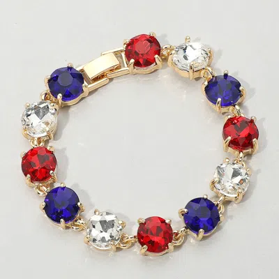 Fashnzfab American Usa Round Stone Link Evening Bracelet Blue, Red, White In Multi