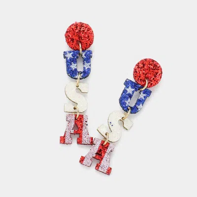 Fashnzfab American Usa Sequin Message Link Dropdown Earrings - Gold, Multi