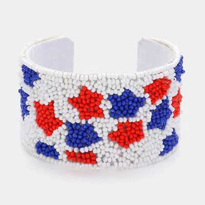 Fashnzfab American Usa Star Seed Beaded Cuff Bracelet Multi
