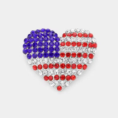 Fashnzfab American Usa Stone Paved Heart Pin Brooch In Multi