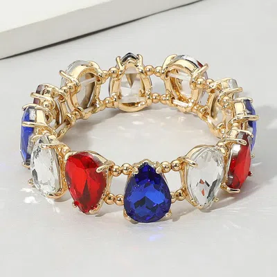 Fashnzfab American Usa Teardrop Glass Stone Cluster Stretch Evening Bracelet Multi