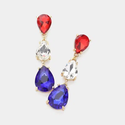 Fashnzfab American Usa Teardrop Stone Link Dropdown Evening Earrings - Blue, Clear, Red In Multi