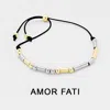Fashnzfab Amor Fati Message Morse Code Adjustable Cinch Pull Tie Bracelet Black, Two Tone In Multi