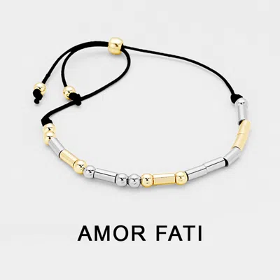 Fashnzfab Amor Fati Message Morse Code Adjustable Cinch Pull Tie Bracelet Black, Two Tone In Multi