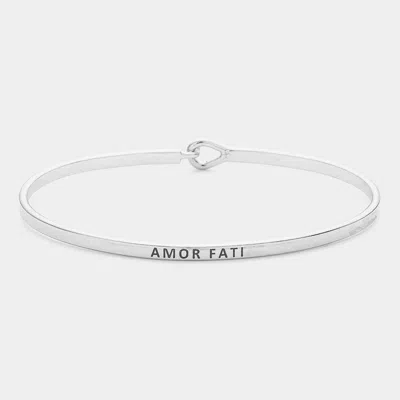 Fashnzfab Amor Fati Thin Brass Metal Hook Bracelet Rhodium In Multi