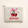 Fashnzfab Amor Message Bow Cherry Beaded Mini Pouch Bag In Multi