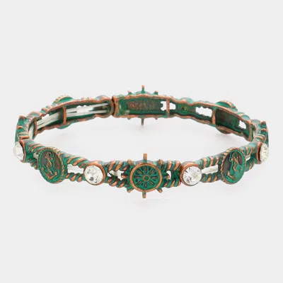 Fashnzfab Anchor Helm Nautical Rope Textured Stretch Bracelet Patina Verdigris In Green