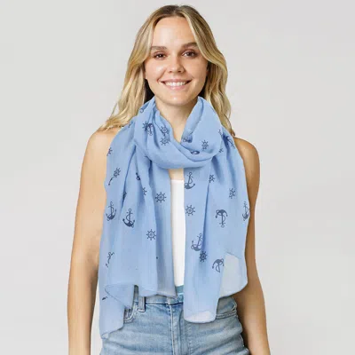 Fashnzfab Anchor Patterned Scarf In Blue
