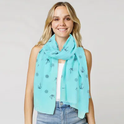 Fashnzfab Anchor Patterned Scarf In Green