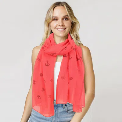 Fashnzfab Anchor Patterned Scarf In Pink