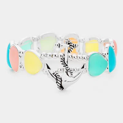 Fashnzfab Anchor Sea Glass Stretch Bracelet Antique Silver, Multi