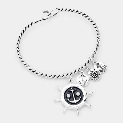Fashnzfab Anchor Ship Heel Charm Hook Bracelet Antique Silver In Black