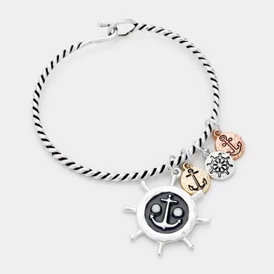 Fashnzfab Anchor Ship Heel Charm Hook Bracelet Three Tone In Gold