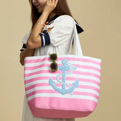 Fashnzfab Anchor Striped Tote Bag In Pink