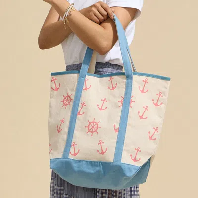 Fashnzfab Anchor Wheel Printed Tote Bag In Blue