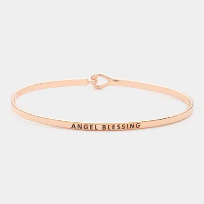 Fashnzfab Angel Blessing Message Thin Brass Metal Hook Bracelet Rose Gold