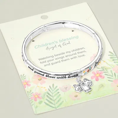 Fashnzfab Angel Charm Childrens Blessing Message Stretch Bracelet Antique Silver, Multi