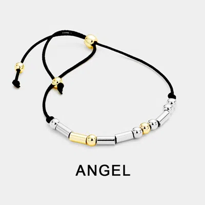 Fashnzfab Angel Message Morse Code Adjustable Cinch Pull Tie Bracelet Black, Two Tone In Gold