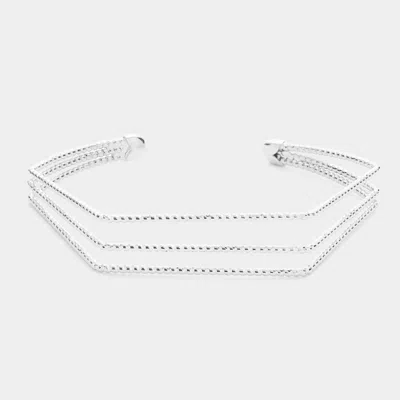 FASHNZFAB ANGLED SPLIT METAL CUFF BRACELET RHODIUM