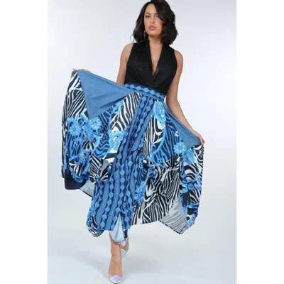 Fashnzfab Animal Chain Print Denim Tacked Maxi Skirt In Black Gold In Multi
