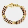 Fashnzfab Animal Pattern Accented Open Metal Oval Link Stretch Bracelet Brown In Brown