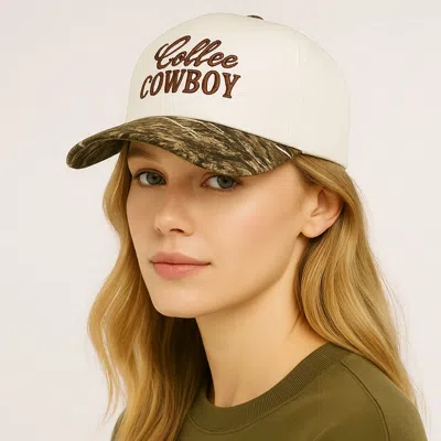 Fashnzfab Animal Pattern Brim Coffee Cowboy Message Embroidered Five Panel Canvas Baseball Cap In Gold