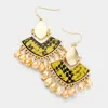 Fashnzfab Animal Pattern Metal Trim Crystal Bead Dangle Earrings - Gold, Yellow In Gold