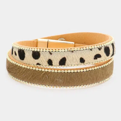 Fashnzfab Animal Patterned Calf Magnetic Wrap Bracelet Beige In Sand
