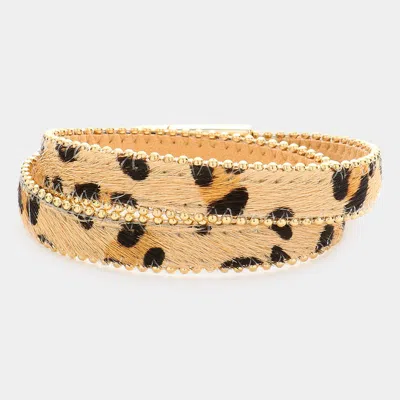 Fashnzfab Animal Patterned Calf Magnetic Wrap Bracelet Brown