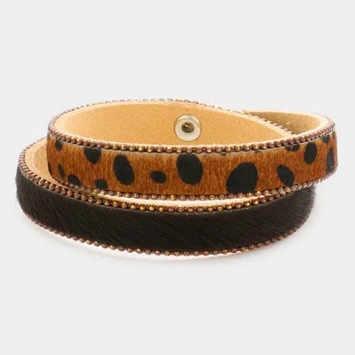 Fashnzfab Animal Patterned Calf Magnetic Wrap Bracelet Dark Brown