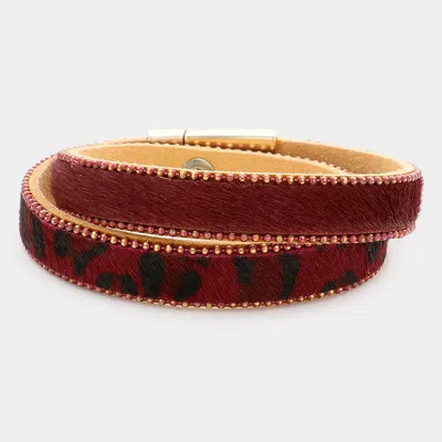 Fashnzfab Animal Patterned Calf Magnetic Wrap Bracelet Wine In Pink
