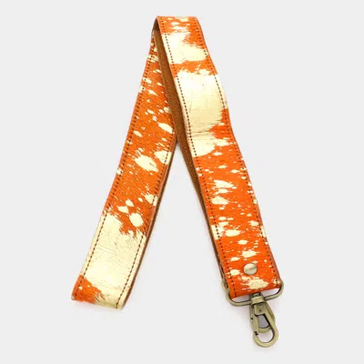 Fashnzfab Animal Patterned Genuine Fur Calf Bag Strap In Orange