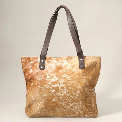 Fashnzfab Animal Patterned Genuine Fur Calf Tote Bag / Shoulder Bag In Brown