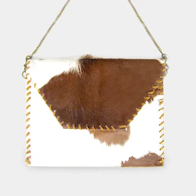 Fashnzfab Animal Patterned Genuine Leather Envelope Crossbody Bag In Brown