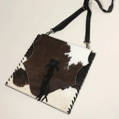 Fashnzfab Animal Patterned Genuine Leather Stitch Crossbody Bag In Black
