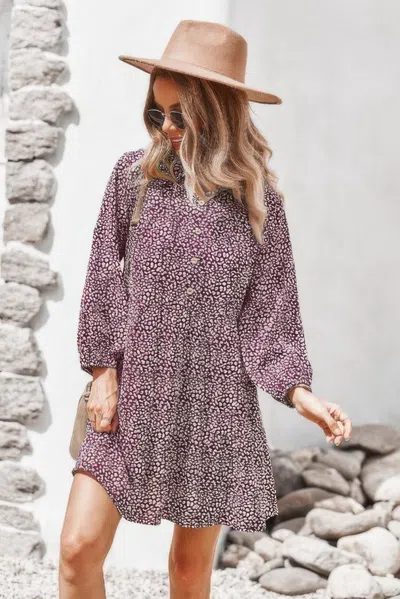 Fashnzfab Animal Print Button Down A Line Lantem Sleeve Dress